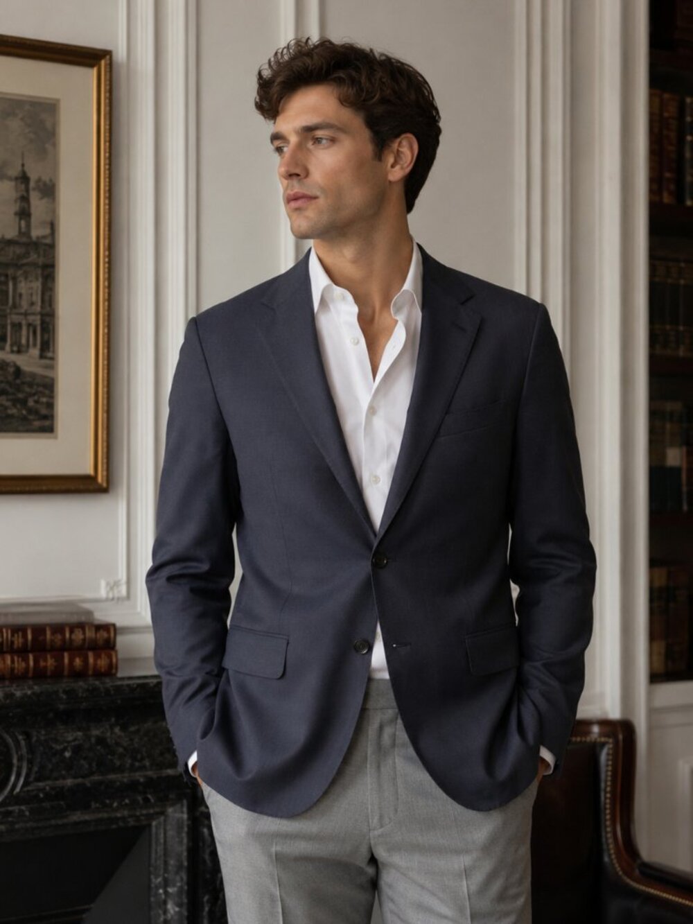 Hugo Boss Luxury 100% Virgin Wool Blazer Sport Coat Men's XL 44R Gray Blue